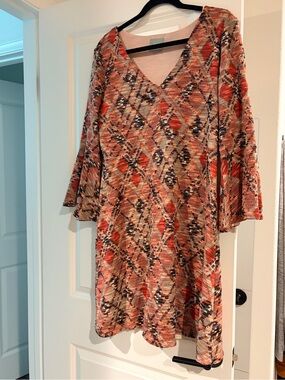 Maeve Multicolor Geometric V-Neck Bell Sleeve Dress